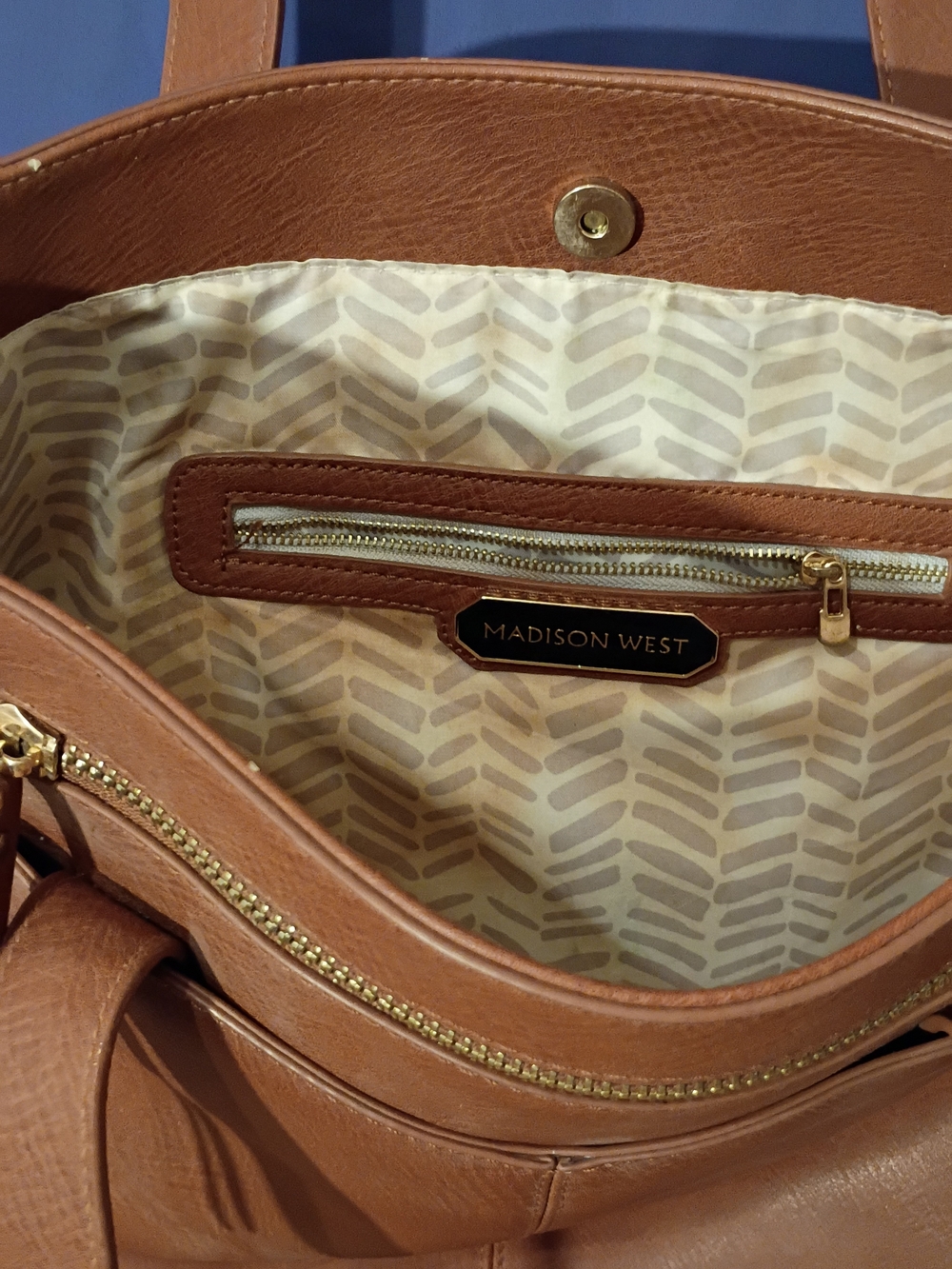 Madison West Womens Tan Leather Tote Bag